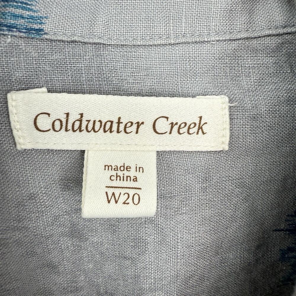Coldwater Creek 20W Linen Shacket Blue Gray Watercolor Snap Shirt Jacket Boho - Picture 13 of 13